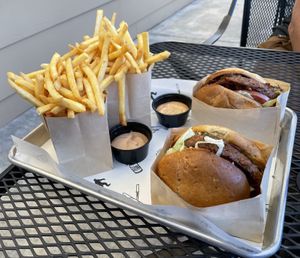 Beyond Burgers and fries w/ house-made vegan fry sauce!  at Left Coast Burger Company in Bend