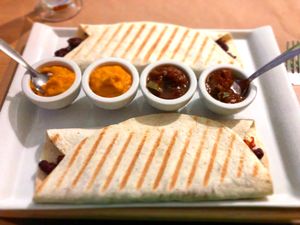 Vegan burrito with beans and pineapple  at Shangri-La in Merida