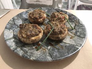 Vegan stuffed mushrooms  at Shangri-La in Merida