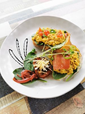 Curry Tofu Scramble on Sourdough at Toowoomba Coffee House in Toowoomba City