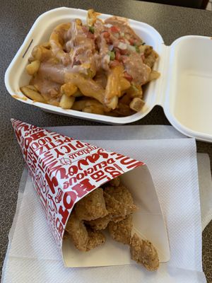 Popcorn chicken and loaded fries  at Project Pollo in Houston