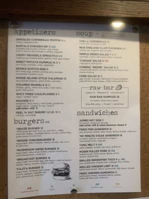 Menu at Bridge in Westerly