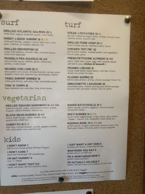 Menu at Bridge in Westerly