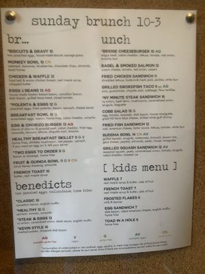 Sunday brunch menu  at Bridge in Westerly