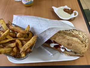 Vegan sausage sandwich! at V&V House in Marseille