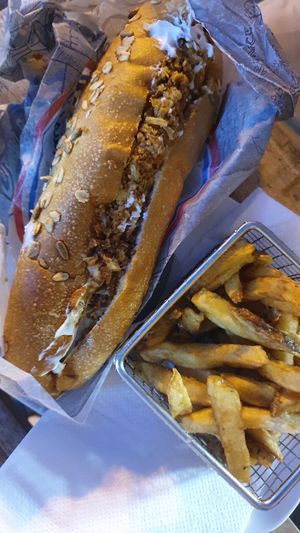 Hot vegan (sausage) sandwich at V&V House in Marseille