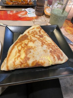 Crepe with gyros cheese tzaziki and onions  at Treis Laloun -Τρεις Λαλούν in Athens