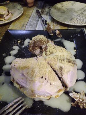 Fluffy pancake on the house! at Treis Laloun -Τρεις Λαλούν in Athens