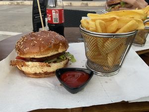 Vegan burger with fries  at Fast food Katarina in Vis