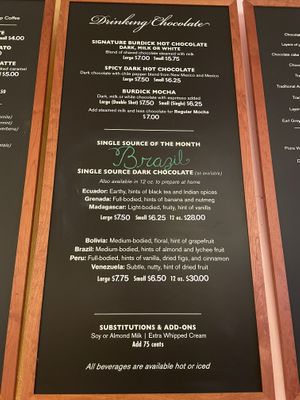 Menu at L.A. Burdick Handmade Chocolates in Cambridge