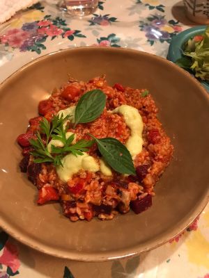 Vegan risotto with tomato and zuchini. at Le Coccole in Osaka