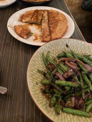 Scallion pancake and green beans at House of Nanking in San Francisco