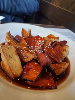 Ginger sesame tofu and sweet potatoes at House of Nanking in San Francisco