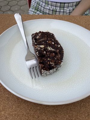 Portugese salami as a dessert   at Bancha in Portimao