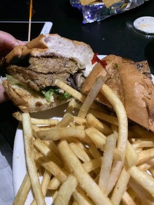 Tempeh po boy and fries at Lager House in Detroit