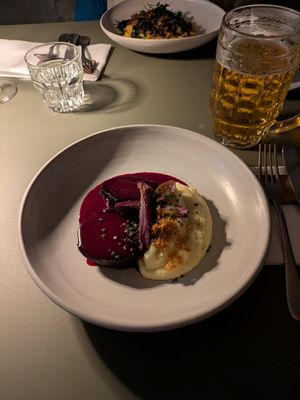 Beetroot steak at Riders Restaurant  in Laax