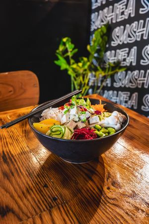 Tofu poke bowl at Sushea in Newquay