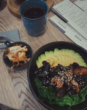 mushroom & avocado bowl at J'PAN in Moscow