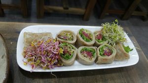 Buckwheat pancakes with sprouts at Memil Eondeok - 메밀언덕 in Seoul