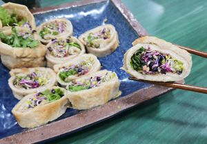 Buckwheat Pancakes with sprouts (Saessak Jeonbyeong 새싹전병) at Memil Eondeok - 메밀언덕 in Seoul