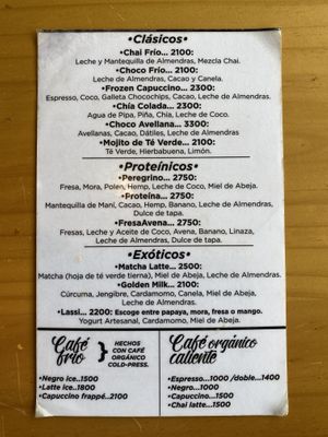 Menu at El Buho Vegetariano in San Jose