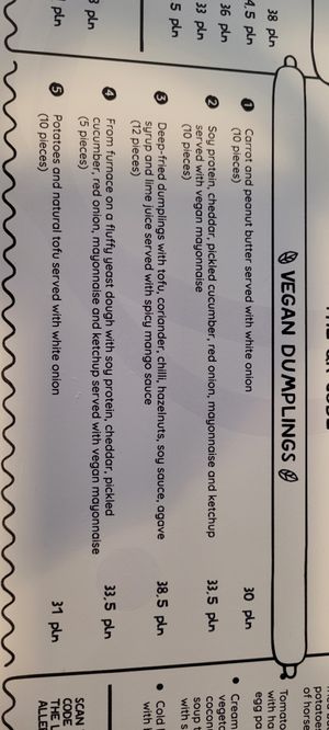 Vegan options at Pierogarnia Mandu in Gdynia