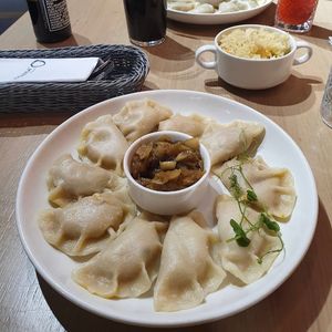Carrot & peanut butter dumplings with caramelised onion at Pierogarnia Mandu in Gdynia