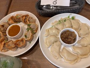 Two of the vegan pierogi options at Pierogarnia Mandu in Gdynia