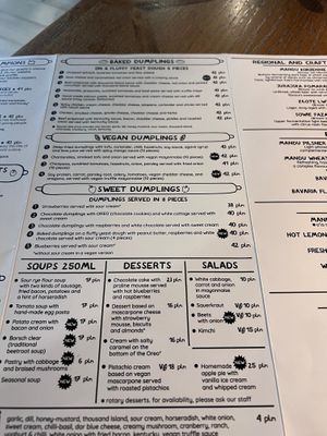 Menu  at Pierogarnia Mandu in Gdynia