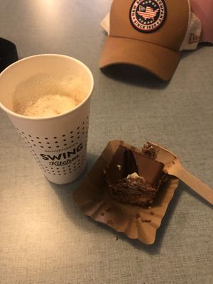 Oat latte & peanut brownie   at Swing Kitchen in Innsbruck