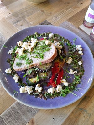 Vegan sandwich. Gegrilde groente en hummus at Botania in Utrecht