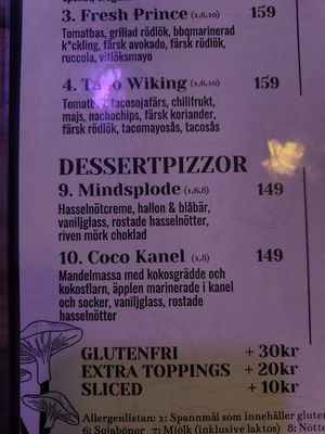 Menu at Bakgården in Karlstad
