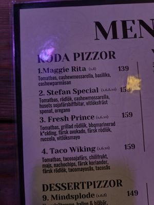 Menu at Bakgården in Karlstad