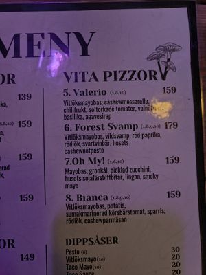 Menu at Bakgården in Karlstad