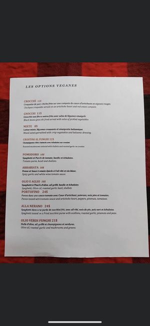 Vegan Menu  at Ital Delli in Mont-tremblant