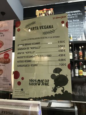 Menu vegan at La Gitana Loca in Sevilla