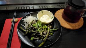 Green beans with substitute non-dairy sauce! at Tanoshii in Bozeman