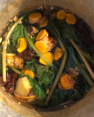 We make a fresh ginger tea deluxe every day. This is not the standard overpriced bulltish. This is serious Peruvian organic ginger, turmeric, anise and honey (not fully vegan) at Limbo Liquids in Groningen