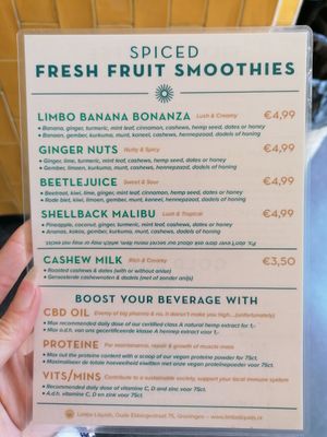 Smoothie menu at Limbo Liquids in Groningen