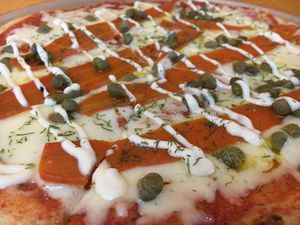 carrot Lox pizza at Peace n Loaf in San Juan