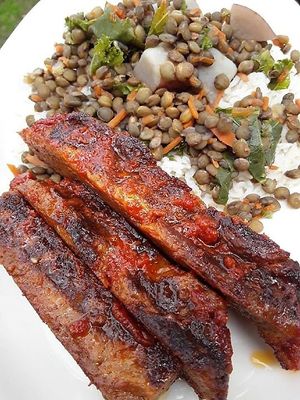 Vegan short ribs, rice and lentils at Peace n Loaf in San Juan