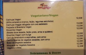 Vegan options section in the menu at Casa Mocambo in Lisbon