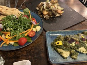 Ravioli with pesto, BBQ tempeh, and George Constanza salad  at Sonflour in Cork