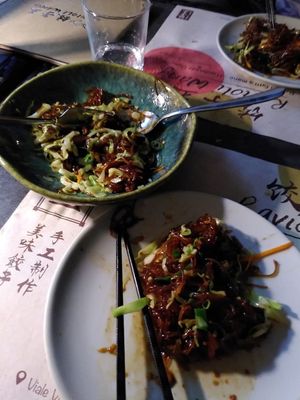 soy noodles with vegetables at Ravioli Wang in Florence