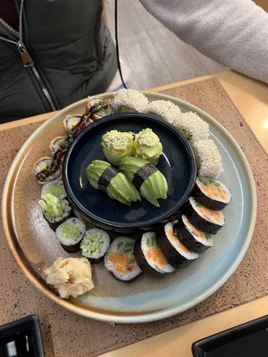 Interesting twist by using carrots and green beans - surprisingly tasty   at Kabuki Sushi in Nazare