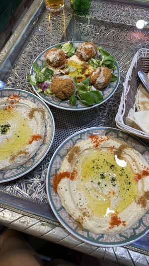 Falafel, babba ganush and hummus   at Palmira in Granada