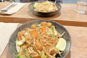 Pad thai and fried rice   at Kin Khao Cafe in Exeter