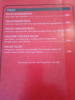 The vegan options, nicely grouped at Le Cardinal in Ystad