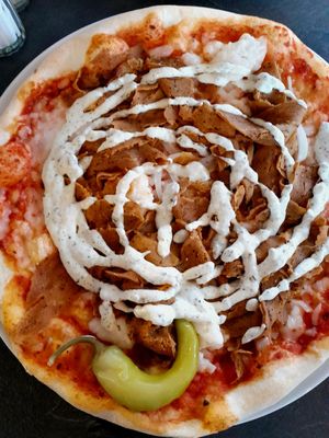 Kabab  pizza at Le Cardinal in Ystad