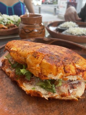 Pambazo at Mictlan Antojitos Veganos in Mexico City